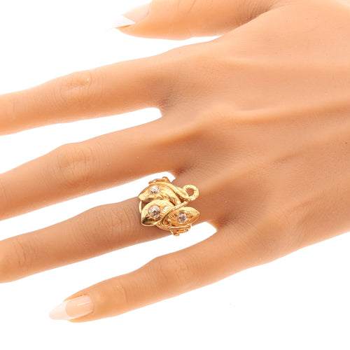61 Bague triple serpent victorienne en or jaune et diamants taille ancienne 58 Facettes 26065-0149
