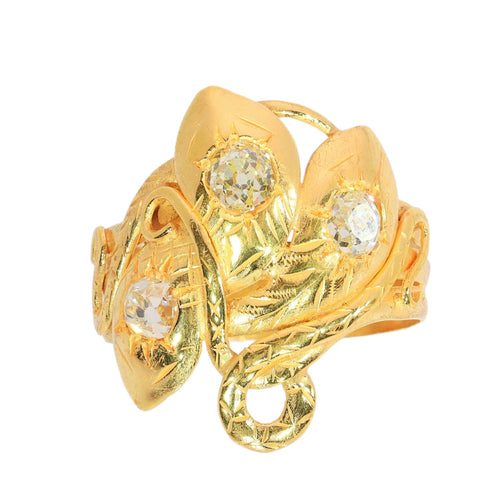 61 Bague triple serpent victorienne en or jaune et diamants taille ancienne 58 Facettes 26065-0149