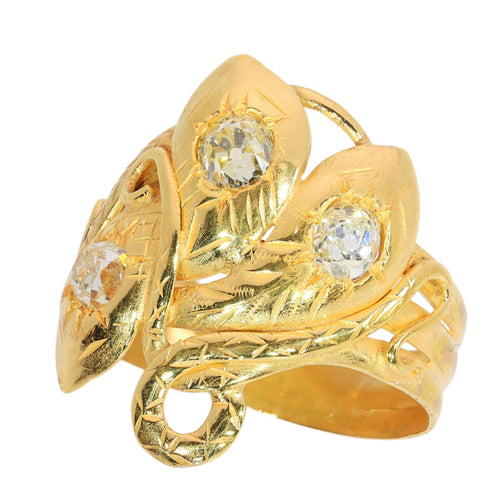 61 Bague triple serpent victorienne en or jaune et diamants taille ancienne 58 Facettes 26065-0149