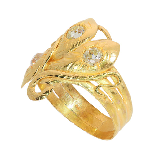 61 Bague triple serpent victorienne en or jaune et diamants taille ancienne 58 Facettes 26065-0149