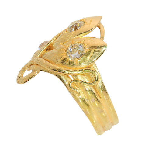 61 Bague triple serpent victorienne en or jaune et diamants taille ancienne 58 Facettes 26065-0149
