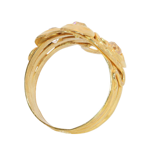 61 Bague triple serpent victorienne en or jaune et diamants taille ancienne 58 Facettes 26065-0149