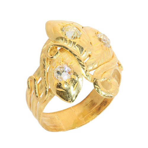 61 Bague triple serpent victorienne en or jaune et diamants taille ancienne 58 Facettes 26065-0149