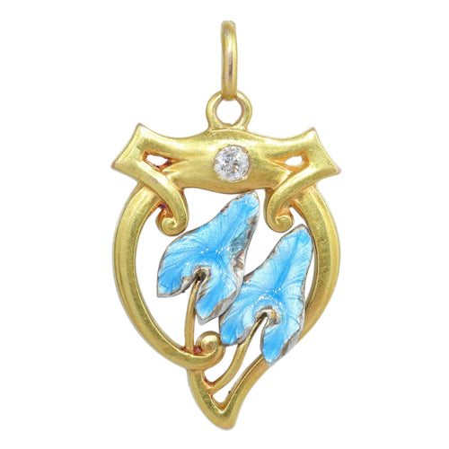 Art Nouveau - Pendentif en or jaune, émail et diamant 58 Facettes 26065-0291