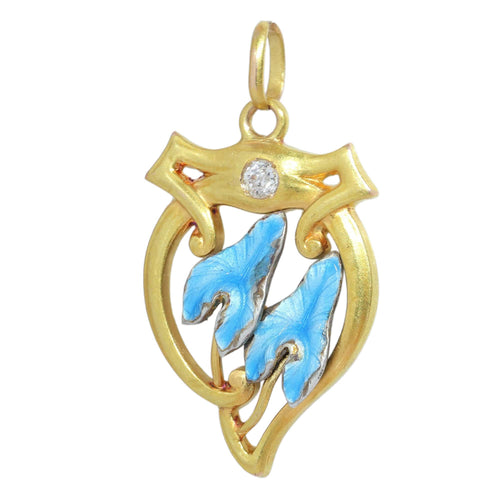 Art Nouveau - Pendentif en or jaune, émail et diamant 58 Facettes 26065-0291
