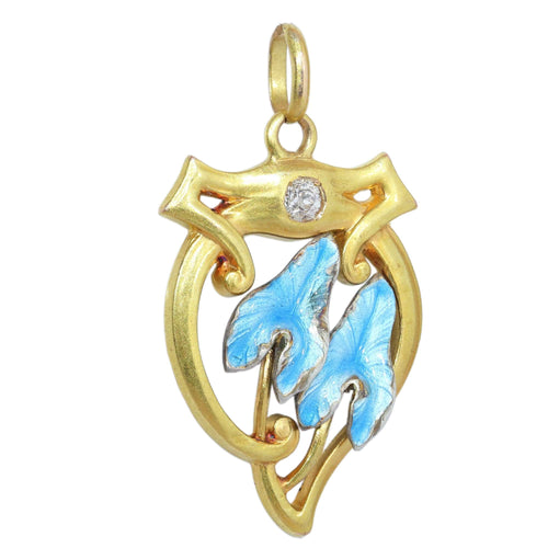 Art Nouveau - Pendentif en or jaune, émail et diamant 58 Facettes 26065-0291