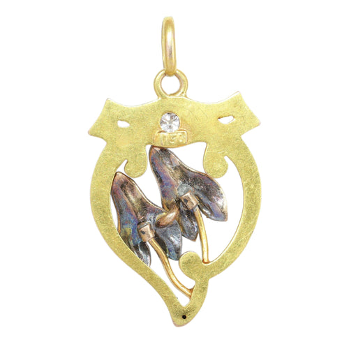 Art Nouveau - Pendentif en or jaune, émail et diamant 58 Facettes 26065-0291