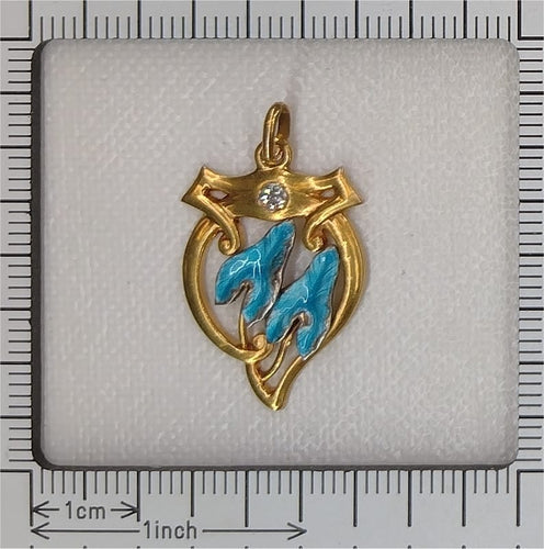 Art Nouveau - Pendentif en or jaune, émail et diamant 58 Facettes 26065-0291