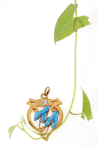 Art Nouveau - Pendentif en or jaune, émail et diamant 58 Facettes 26065-0291
