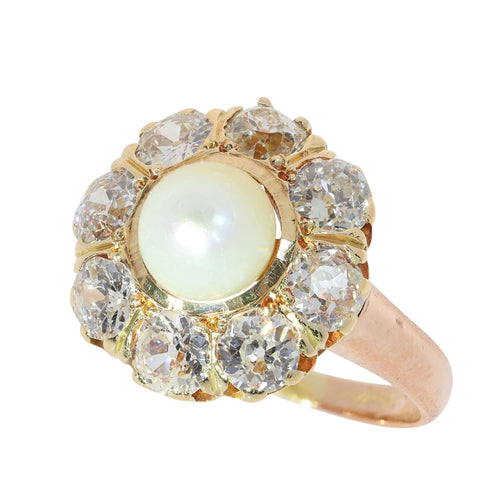 51 Bague victorienne en or jaune et rouge, perle et diamants 58 Facettes 26085-0085