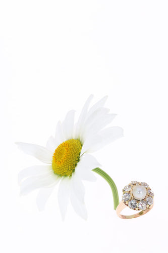 51 Bague victorienne en or jaune et rouge, perle et diamants 58 Facettes 26085-0085