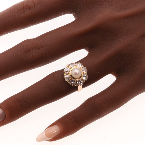 51 Bague victorienne en or jaune et rouge, perle et diamants 58 Facettes 26085-0085
