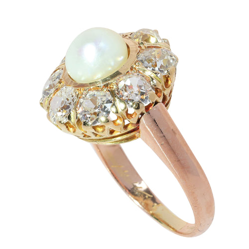 51 Bague victorienne en or jaune et rouge, perle et diamants 58 Facettes 26085-0085