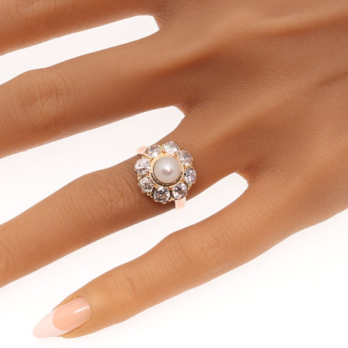 51 Bague victorienne en or jaune et rouge, perle et diamants 58 Facettes 26085-0085