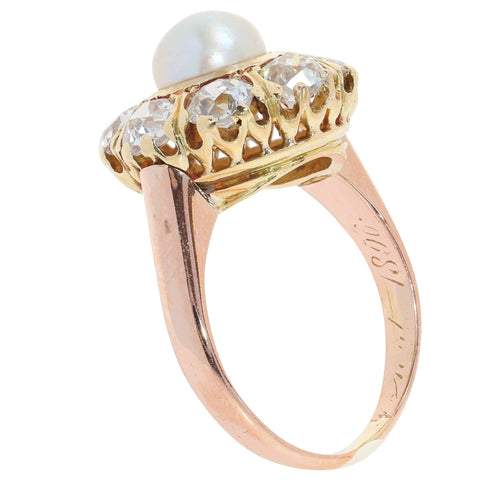 51 Bague victorienne en or jaune et rouge, perle et diamants 58 Facettes 26085-0085