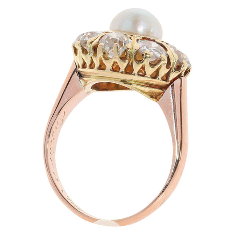 51 Bague victorienne en or jaune et rouge, perle et diamants 58 Facettes 26085-0085