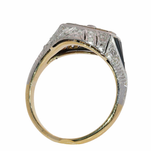 52 Art déco - Bague en or jaune, platine, diamants et onyx 58 Facettes 26085-0110
