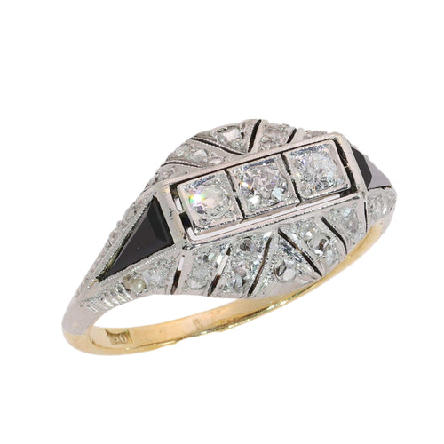 52 Art déco - Bague en or jaune, platine, diamants et onyx 58 Facettes 26085-0110