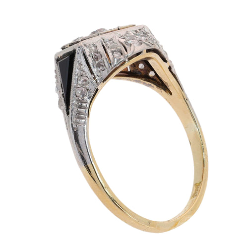 52 Art déco - Bague en or jaune, platine, diamants et onyx 58 Facettes 26085-0110