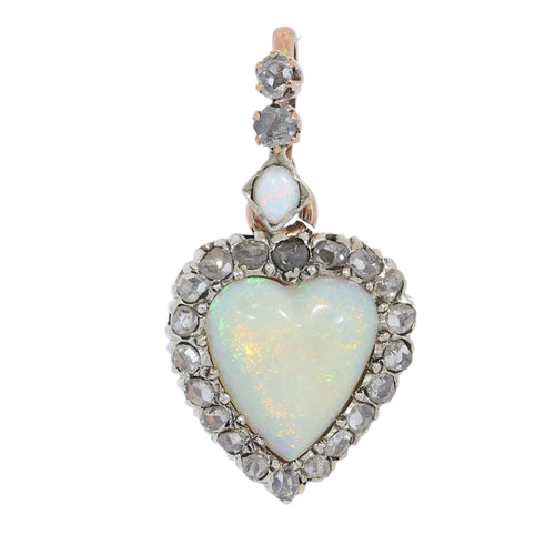 Victorien - Pendentif cœur en or rouge, opales et diamants 58 Facettes 26085-0213