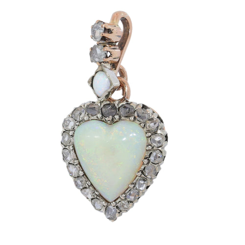 Victorien - Pendentif cœur en or rouge, opales et diamants 58 Facettes 26085-0213