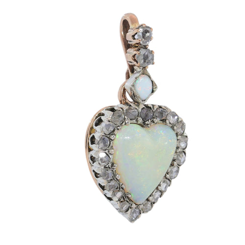 Victorien - Pendentif cœur en or rouge, opales et diamants 58 Facettes 26085-0213