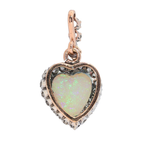 Victorien - Pendentif cœur en or rouge, opales et diamants 58 Facettes 26085-0213