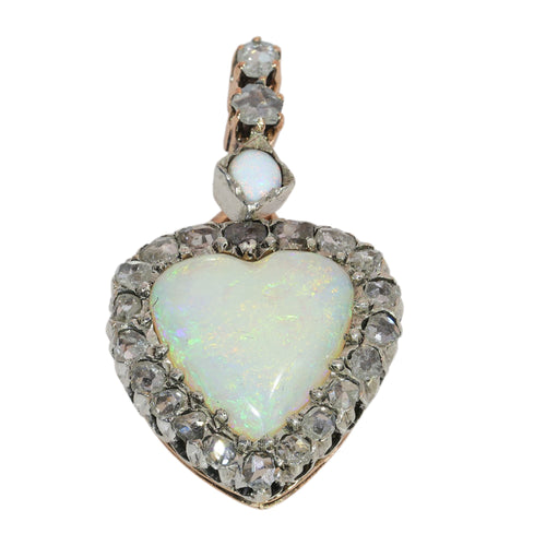 Victorien - Pendentif cœur en or rouge, opales et diamants 58 Facettes 26085-0213