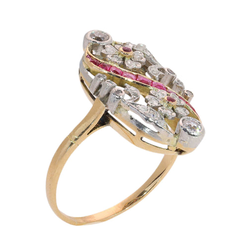 56 Bague florale ajourée en or jaune, diamants et rubis synthétiques 58 Facettes 26089-0315
