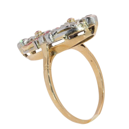 56 Bague florale ajourée en or jaune, diamants et rubis synthétiques 58 Facettes 26089-0315