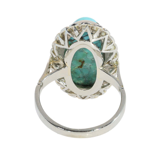 52 Bague vintage en or blanc 18 ct, turquoise et diamants 58 Facettes 26089-0331