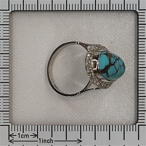 52 Bague vintage en or blanc 18 ct, turquoise et diamants 58 Facettes 26089-0331