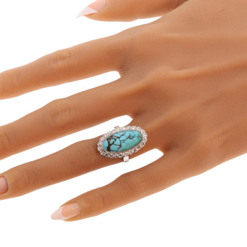 52 Bague vintage en or blanc 18 ct, turquoise et diamants 58 Facettes 26089-0331