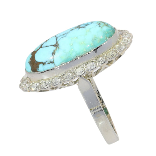 52 Bague vintage en or blanc 18 ct, turquoise et diamants 58 Facettes 26089-0331