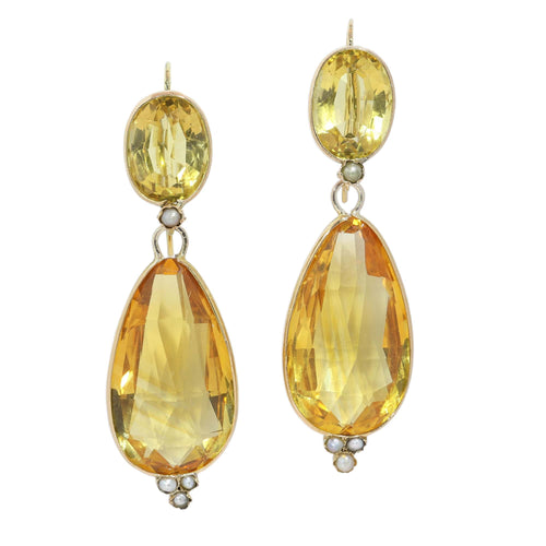 Boucles d'oreilles pendantes ibériques en or jaune, citrines et perles 58 Facettes 26089-0351