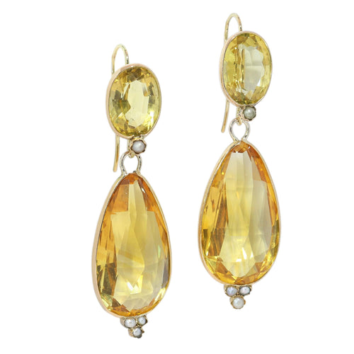 Boucles d'oreilles pendantes ibériques en or jaune, citrines et perles 58 Facettes 26089-0351