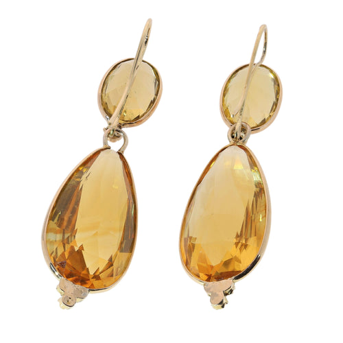 Boucles d'oreilles pendantes ibériques en or jaune, citrines et perles 58 Facettes 26089-0351