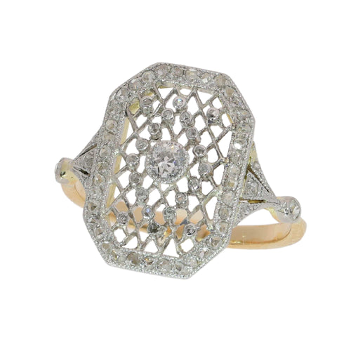51 Bague édouardienne en or jaune, platine et diamants taille ancienne 58 Facettes 26089-0352