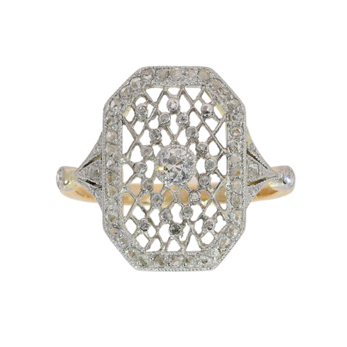 51 Bague édouardienne en or jaune, platine et diamants taille ancienne 58 Facettes 26089-0352