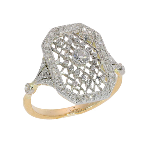 51 Bague édouardienne en or jaune, platine et diamants taille ancienne 58 Facettes 26089-0352
