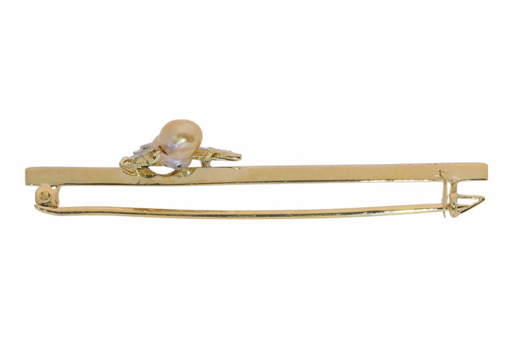 Broche barrette insecte en or jaune et blanc, perle, diamants et rubis 58 Facettes 26089-0366