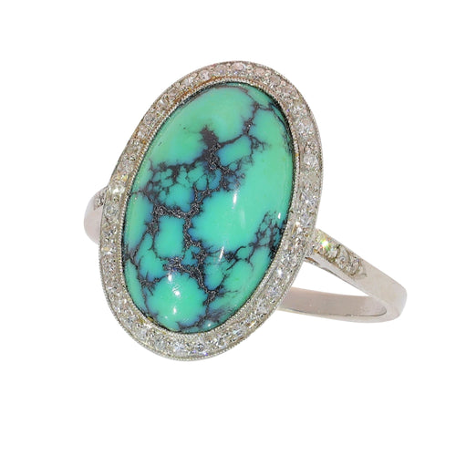 58 Bague architecturale en platine avec turquoise et diamants, vers 1950 58 Facettes 26089-0384