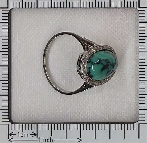58 Bague architecturale en platine avec turquoise et diamants, vers 1950 58 Facettes 26089-0384