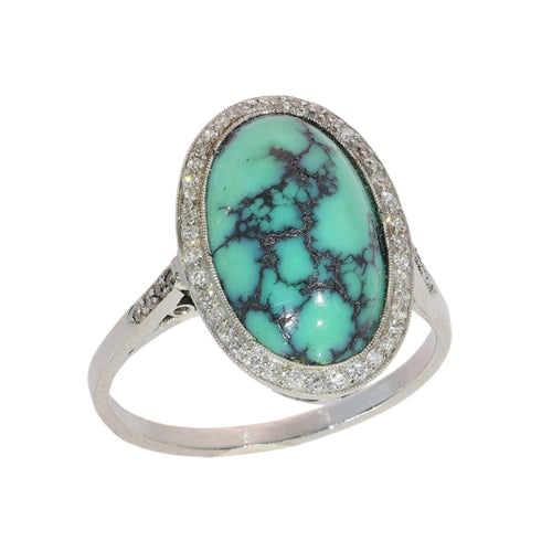 58 Bague architecturale en platine avec turquoise et diamants, vers 1950 58 Facettes 26089-0384
