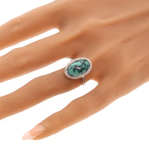 58 Bague architecturale en platine avec turquoise et diamants, vers 1950 58 Facettes 26089-0384