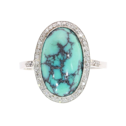 58 Bague architecturale en platine avec turquoise et diamants, vers 1950 58 Facettes 26089-0384