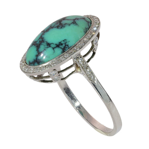 58 Bague architecturale en platine avec turquoise et diamants, vers 1950 58 Facettes 26089-0384