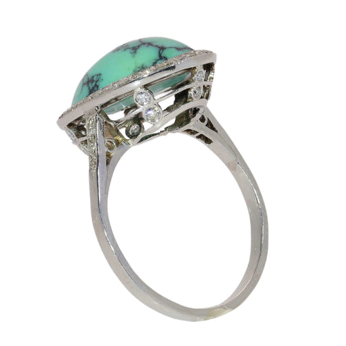 58 Bague architecturale en platine avec turquoise et diamants, vers 1950 58 Facettes 26089-0384