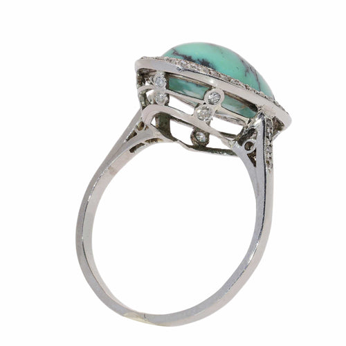 58 Bague architecturale en platine avec turquoise et diamants, vers 1950 58 Facettes 26089-0384