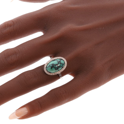 58 Bague architecturale en platine avec turquoise et diamants, vers 1950 58 Facettes 26089-0384